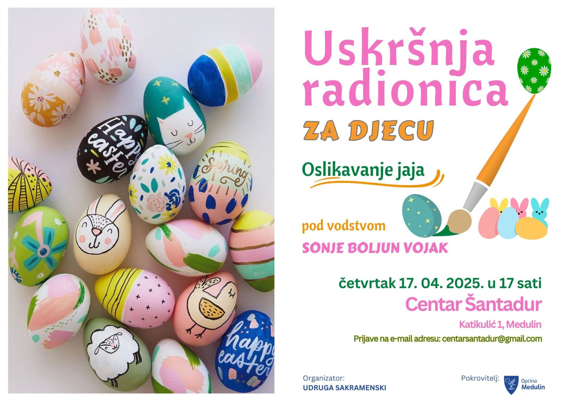 Uskršnja radionica oslikavanja jaja za djecu u medulinksom Šantaduru 